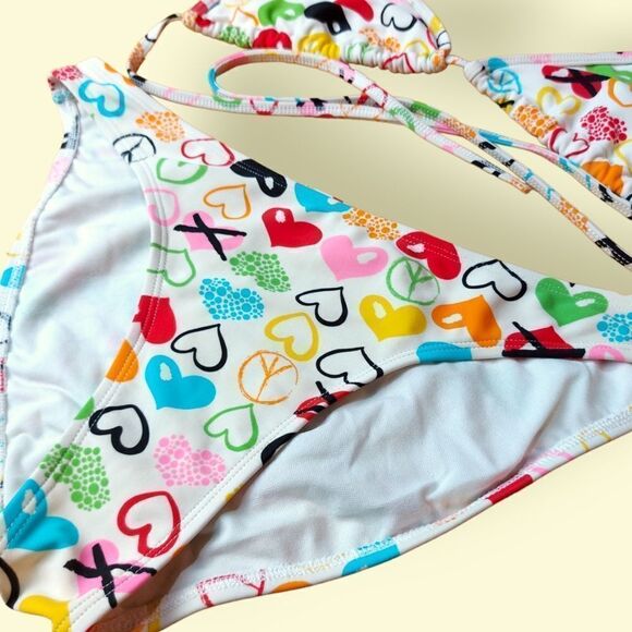 🌼4/$30 Bamboo Island White Peace & Love Bikini Swim Set Medium - Picture 2 of 5